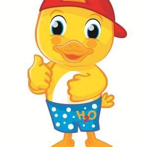 Das Maskottchen mit erhobenem Daumen